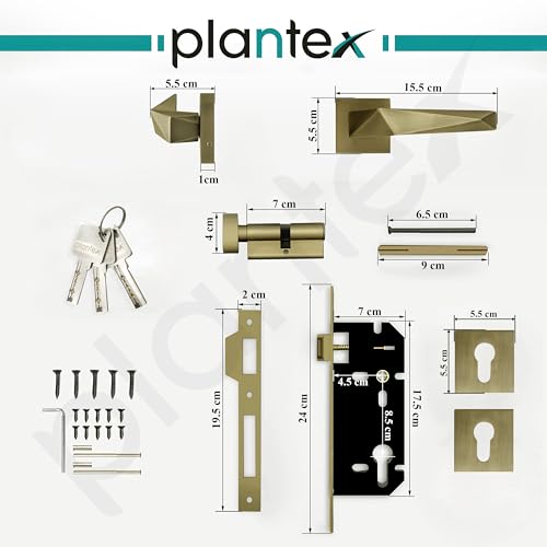 Image of Plantex Mortise Door Lock for Home /Main Door Lock Set /Mortice Lock Handleset with 3 Brass Keys & Cylinder - 3 Years of Warranty (7129, Brass Antique)