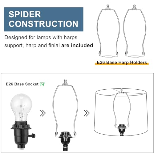 Image of Drum Lampshades Set of 2, 11.6 inch Top x 12.6 inch Bottom x 9.8 inch High Lamp Shades for Table Lamps, Bedside Lamps, Floor Lamps, Gray Fabric Lampshade, Easy Assembly Lamp shade Replacement, Spider Fitter