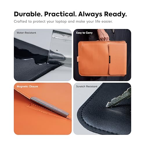 Image of TECHIE 3-in-1 Laptop Sleeve for 13-14 inch Laptops Classic Brown PU Leather Sleeve Convertible Stand Mouse Pad with Accessories Pouch