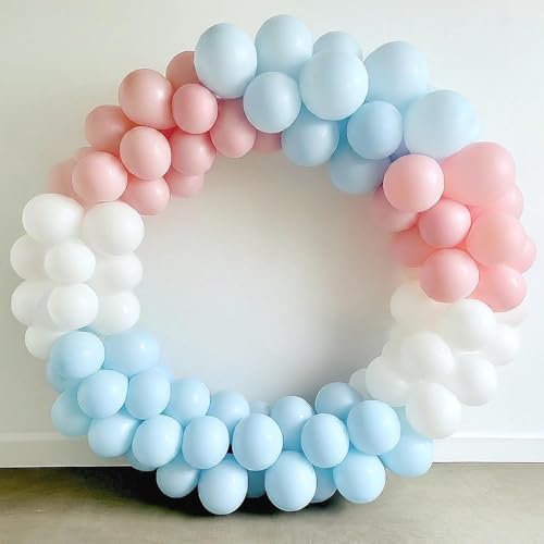 Image of Regular Balloon Combo For Decoration with Glue Dots & Balloon Arch Strip - Party Decor Set For Easy Party Setup (PINK BLUE WHITE, 100)