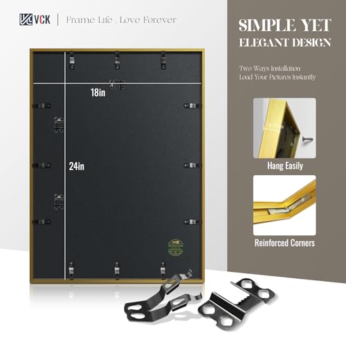 Image of VCK 18x24 Frame, Gold Metal - Matted to 16x20, 3 Pack, for Artwork /Poster