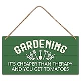 Garden Sign Decor, Gardening It'S Cheaper Than Therapy And You Get Tomatoes, Funny Outdoor Decorative For Garden Backyard Patio Farmhouse, Potting Shed Personalized Wooden Hanging Plaque 5"X 10"