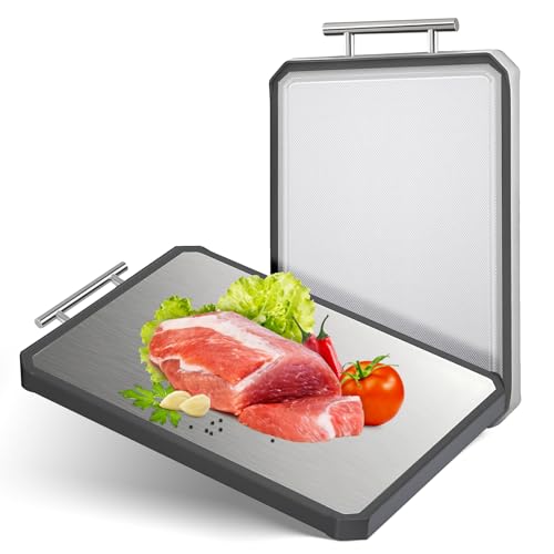 Stainless Steel Double-Sided Cutting Board, Large Kitchen Cutting Board, Dishwasher Safe