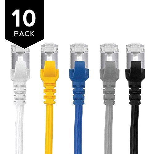 Buhbo 5 ft CAT7 Shielded RJ45 Ethernet Network Snagless Cable 10Gbps 600 MHz (10-Pack) Multi-Color Black Blue Gray White Yellow 