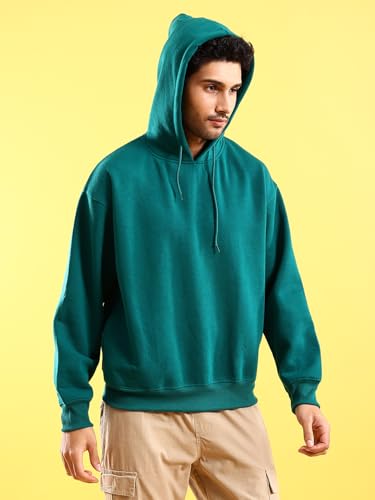 Image of The Indian Garage Co Men Regular Fit Solid Overhead Hooded Sweatshirt