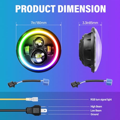 Faro LED para Moto con Halo RGB Multifunción y Luz Intermitente Alta Baja 7" 2