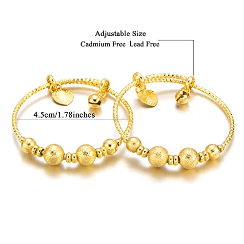 Ethlyn 2Pcs/Lot Baby Bangles For Infant Boys Girls Gold Plated Beads Bells Toddlers Bangles Bracelets (My675) #TOP5