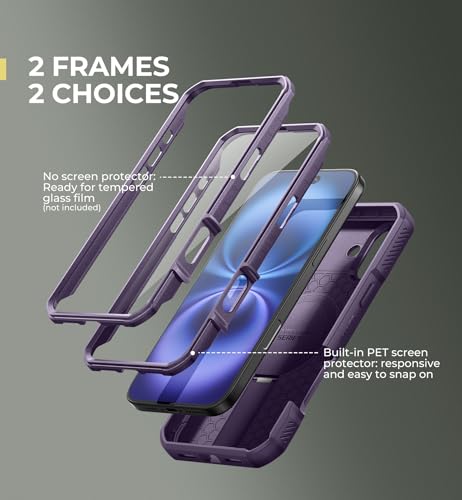 Image of Dexnor for iPhone 16 Plus Case with Slide Camera Cover&Adjustable Kickstand & Built-in Screen Protector,Compatible Wireless Charging Shockproof Heavy-Duty Magnetic Protective Cover,Phantom Purple