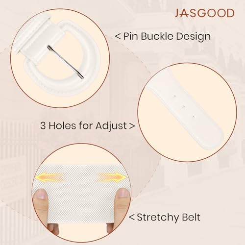 JASGOOD Women Retro Wide Elastic Belt Stretchy Waist Belt, Vintage Chunky Buckle Belts for Dress,White - image 5