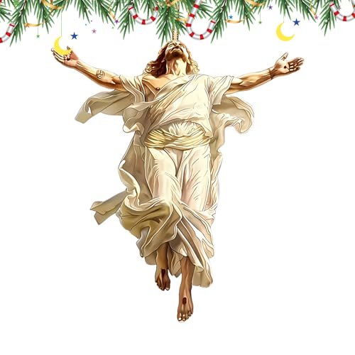 Christian Jesus Ornament - Acrylic 2D Holiday Decoration, Faith Inspired Symbol, Religious Display Accent, Festive Gift Choice for Men Women Friends Parents, Seasonal Home Car Bedroom, 8x7.5x1cm
