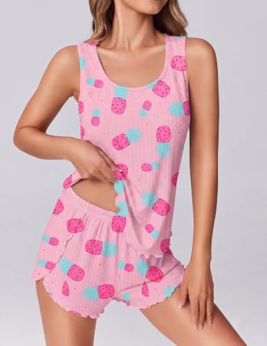 Image of Ekouaer 2 Pieces Womens Tank Top Pajamas Set Soft Sleepwear Cami and Shorts | Summer Sleeveless Loungewear Pjs Set for Wedding Party, Home