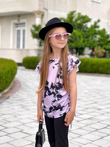 Image of Arshiner Girls T Shirts Ruffle Short Sleeve Ruched Knot Side Tunic Blouse Summer Tee Tops