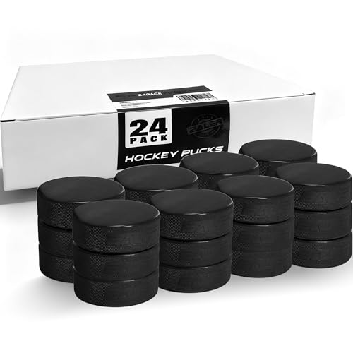 EALER Ice Hockey Pucks (24Pack) Official Regulation 3 Diameter 1 Thick 6oz Junior Lightweight Senior & Heavyweight Training Pucks for Practice & Classic Play