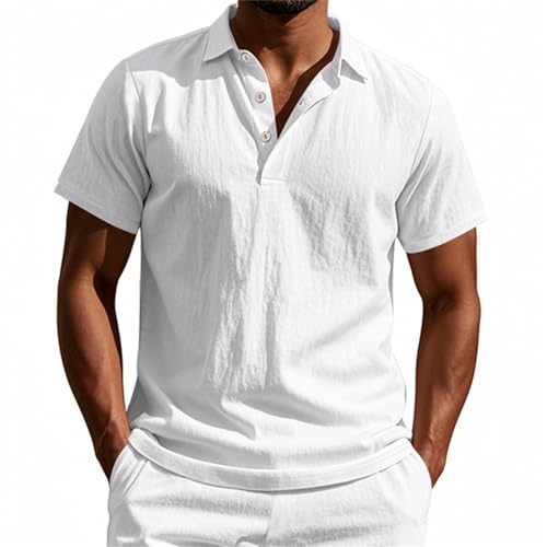 Chemise en Lin Homme Été - Polo Homme Coton Uni - Décontracté Tee Shirt - Fantaisie T-Shirt - Minimaliste Polo - Légère Chemise - Respirant Tee-Shirt pour Travail Et Exterieur