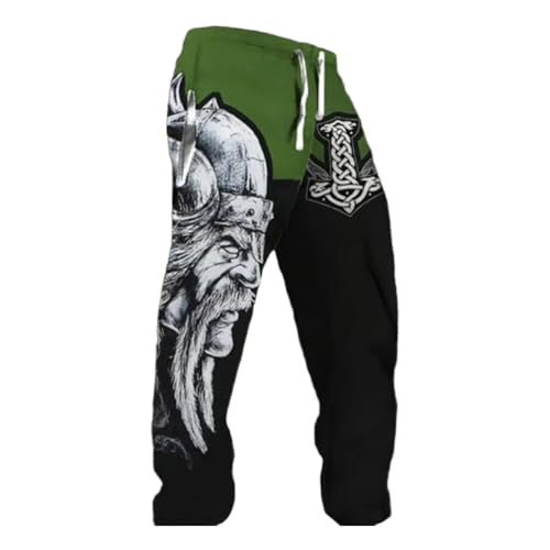 Bauzuoyo Pantalones de jogger para hombre con estampado vikingo, impresión digital 3D y tela suave, cómodos pantalones deportivos hip hop harajuku pantalones de ocio modernos para hombre para estilo