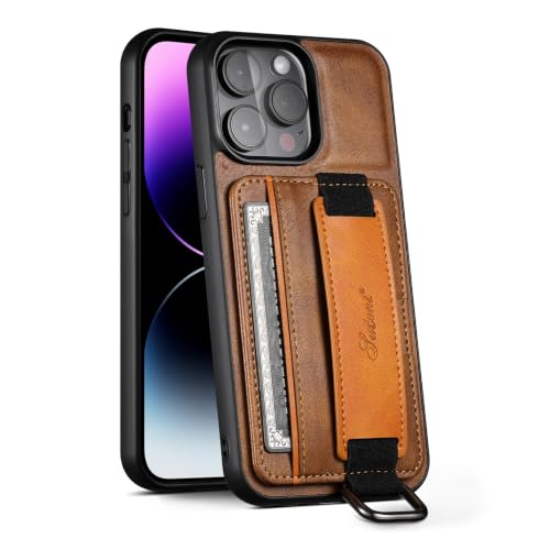 Étui en cuir iPhone 14 housse à rabat marron haut de gamme