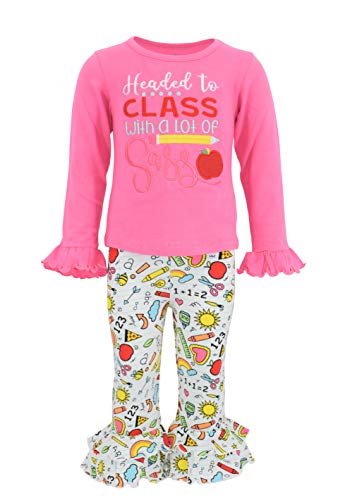 Image of Unique Baby 2 Piece Girls Double Ruffle Leggings and Long Sleeve Shirt Clothes Set Kid and Toddler Girl Outfit