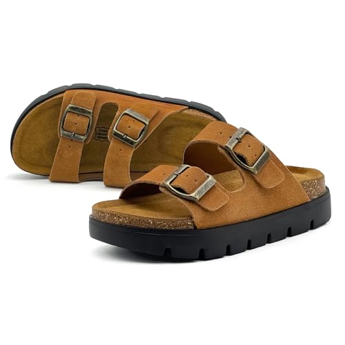 Kids Sandals Boys Girls Slide,Cork Slippers with Adjustable Straps for Little Kid/Big Kid,Memory Foam Insole Footbed Support Non-Slip Summer Shoes Che