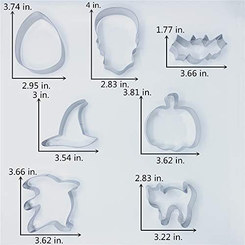 Liliao Halloween Cookie Cutter Set - 7 Piece - Pumpkin, Skull, Bat, Ghost, Witch Hat, Candy Corn And Frightened Cat Fondant Biascuit Cutters - Stainless Steel #TOP29