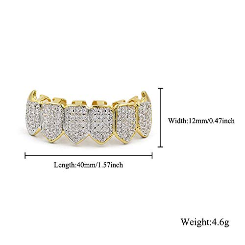 JINAO 18K Gold Plated Iced out CZ Fang Top Bottom Mouth Teeth Grills Set (GOLD BOTTOM)