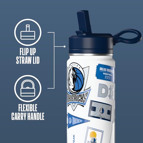 Image of Hydrapeak NBA Officially Licensed Dallas Mavericks 20oz Insulated Water Bottle with Straw Lid & Carry Handle, Leak-Proof Stainless-Steel Game Experience Sports Bottle for Kids, School, Camp