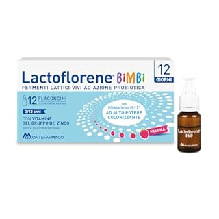 Lactoflorene Plus Bimbi, Fermenti Lattici, Probiotici, Senza Glutine Senza Lattosio - Integratori Bambini con Probiotici, Zinco, Vitamina B per l’Equilibrio della Flora Intestinale (12 Flaconcini)