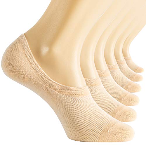 CelerSport Women's No Show Socks Non Slip Thin Boat Line Casual Low Cut Socks(6 Pairs), Nude, Size 6-8