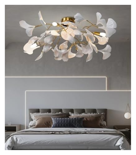 Plafonnier LED feuille Ginkgo blanc 60cm pour illuminer chaleureusement votre salon
