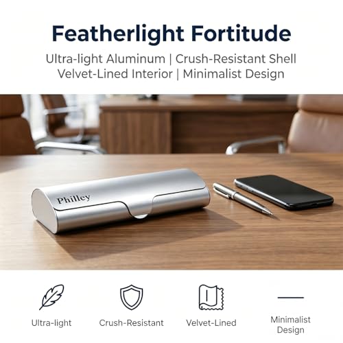 Image of Philley Aluminum Ultra-Light Eyeglasses Case Hard Shell Nearsighted Glasses Case for Women & Men