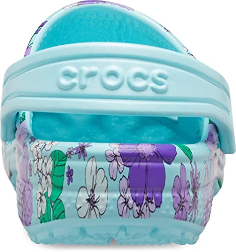 Image of Crocs Kid's Crocs Kid's Classic Floral Clog|Water Shoe for Toddlers|Slip On Girls' Sandal Shoe, Ice Blue, C10 M US Toddler