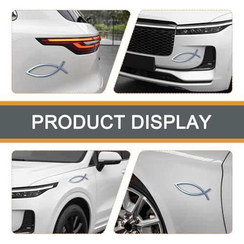 Image of 3D Jesus Fish Car Emblem Decal, 1.77 inch x 5.51 inch Creative Personality 3D Car Rim Sticker Decoration Badge Decal, Modification Accessories, Universal for Most Car Models (Silver #3)