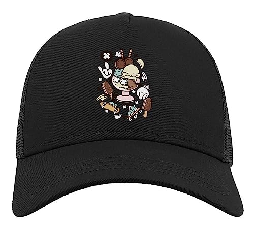 Ice Cream Skateboard Urban Roller Skates Halbmaschige Trucker-Cap-Baseballmütze aus Baumwolle Schwarz