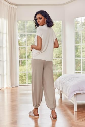 Ekouaer Two Piece Outfits Lounge Sets for Women Sweater Sets Knit Short Sleeve Tops Jogger Pants Matching Tracksuit4