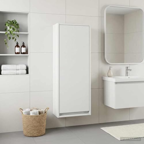 Tonture Armario para lavabo montado en la pared, color blanco, de madera, 35 x 20 x 81 cm, con espacio de almacenamiento para muebles de baño, baño, inodoro, colgante, diseño moderno, ahorra espacio