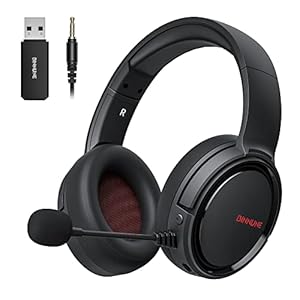 BINNUNE Gaming Headset Wireless mit Mikrofon für PC PS4 PS5 Playstation, Bluetooth Gaming Kopfhörer Kabellos, 48 Stunden Akkulaufzeit, 2.4GHz, 3,5mm Eingang – Schwarz
