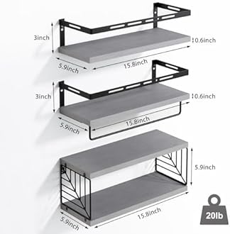 Fixwal 3+1 Tier Wall Mounted Bathroom Shelves Over Toilet, Rustic Wood Floating Shelves with Metal Frame and Towel Bar for Bathroom, Kitchen, Bedroom, Living Room (Gray)