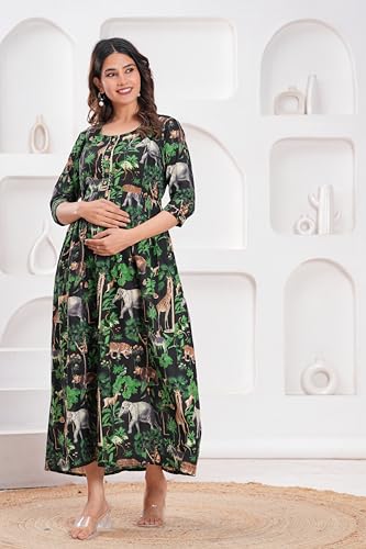 Image of JAIPURFAME Stylish Women's Pure Cotton All Over Printed Kurti Gown, Maternity Dress, and Feeding Dress - Comfortable and Elegant Maternity Wear for Women