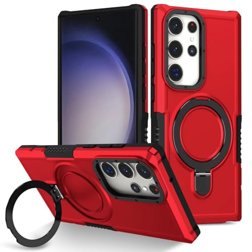 Coque Samsung S24 Ultra avec anneau magnétique rotatif et protection antichoc robuste rouge