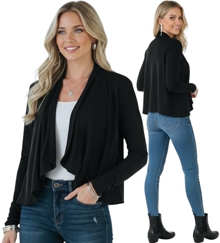 Image of ToBeInStyle Womens Open Front Long Sleeve Lightweight Asymmetrical Draped Cardigan with Side Pockets