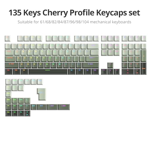 Image of PBT Gradient Green Keycaps, Shine Through Cherry Profile Keycaps, Double Shot Custom Minimalist Style for MX Switched Mechanical Keyboard