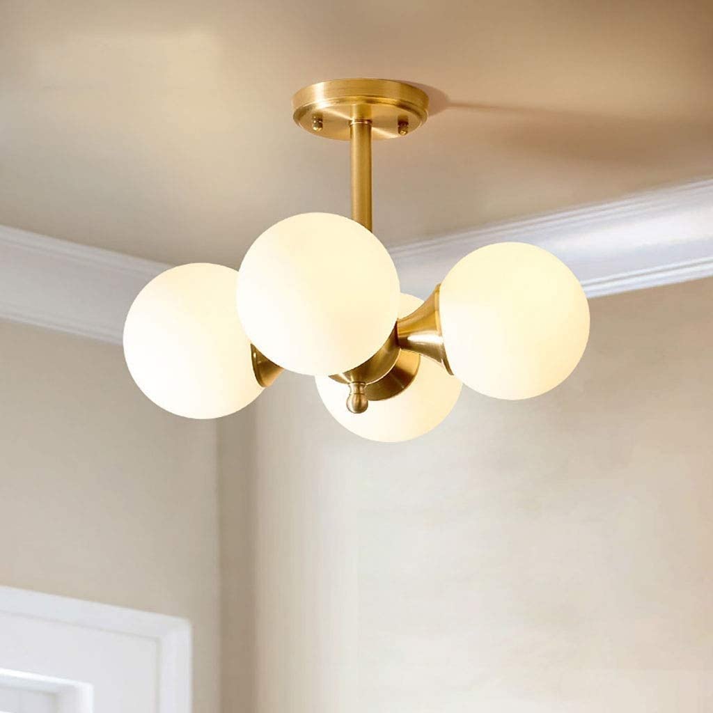 Lustre en cuivre à 4 lumières boules de verre dépoli E27 rétro et moderne