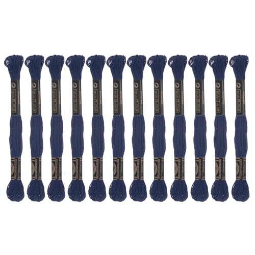 Image of HARFINGTON 12 Skeins Embroidery Floss 8.75yds(8m) Egyptian Long-Staple Cotton Cross Stitch Thread for Sewing DIY Bracelet Yarn String and Crafts, Blue Black(6823)
