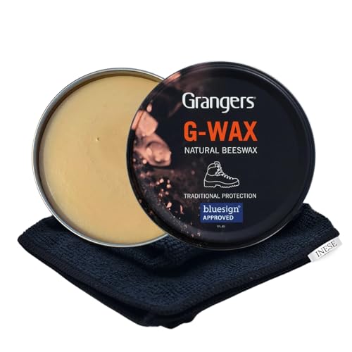 Inese Dubbin - Kit per la cura degli stivali in pelle, con Grangers G-Wax 80 g e panno in microfibra, impermeabilizzante traspirante per scarponi da passeggio, cera per scarpe e balsamo in pelle per