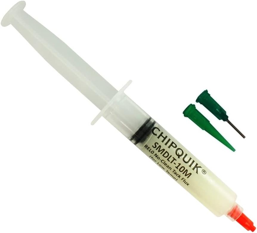 Chip Quik SMDLT-10M REL0 No-Clean Low-Temp Tack Soldering Flux in 10cc/10g Luer Lock Manual Syringe w/tips