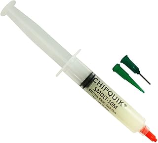Chip Quik SMDLT-10M REL0 No-Clean Low-Temp Tack Flux in 10cc/10g Luer Lock Manual Syringe w/tips