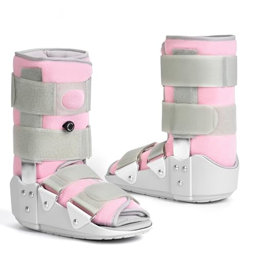 Medibot Medical Grade Fracture Boot - Adjustable Walking Cast for Foot & Ankle Injuries Secure Support for Broken Foot or Severe Sprain,Women's Small,Grey & Light Pink,Fits women's Shoe Size 4-6.5''