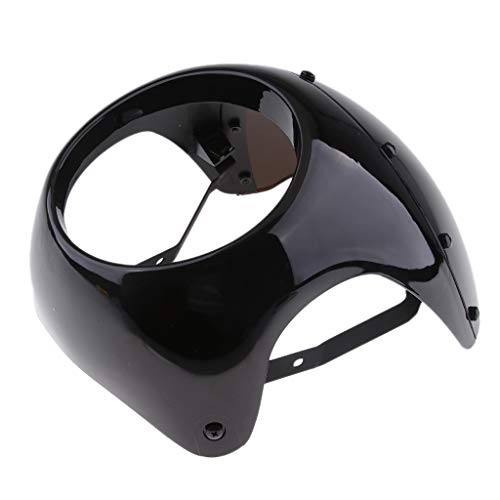 D DOLITY Motorcycle Front Headlight Fairing Screen Retro Cafe Racer Style Universal Windshield Fit 7 Inch Head Light - Black