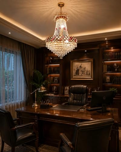 Image of SHRI MAHAL ANTIQUES 20W with LED Bulb Glass Decorative Metal Crystal Pendant Ceiling Lamp Chandelier, Bulbs Included (480mm, Golden)-AC