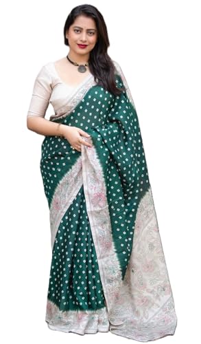 Pandadi Saree Women's Soft Manipuri Silk Bandhani Printed Saree Wi...