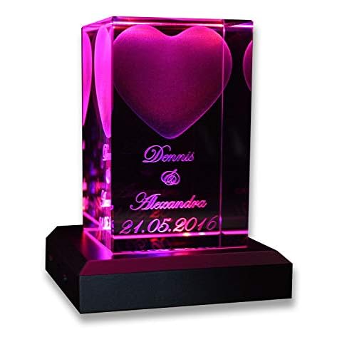VIP-LASER 3D Herz mit Wunschtext inkl. LED Leuchtsockel Schwarz & Gravur | Personalisiertes Geschenk graviert für Frauen und Männer | Geschenkidee zu Weihnachten Valentinstag Jahrestage Cover